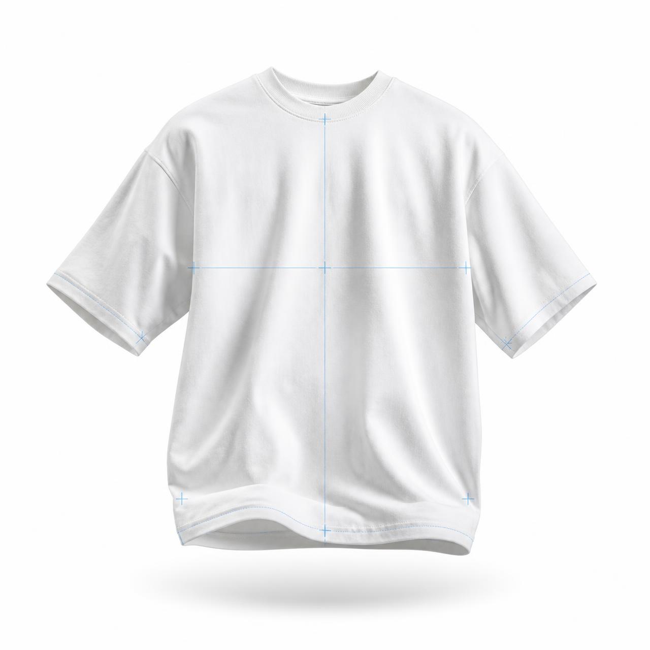 Playera blanca de algodón con líneas técnicas de medición